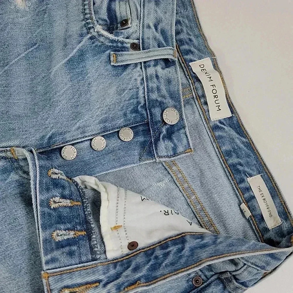 Denim Forum The Ex Boyfriend High Waisted Tapered Relaxed Mid Blue Wash - Picture 10 of 15